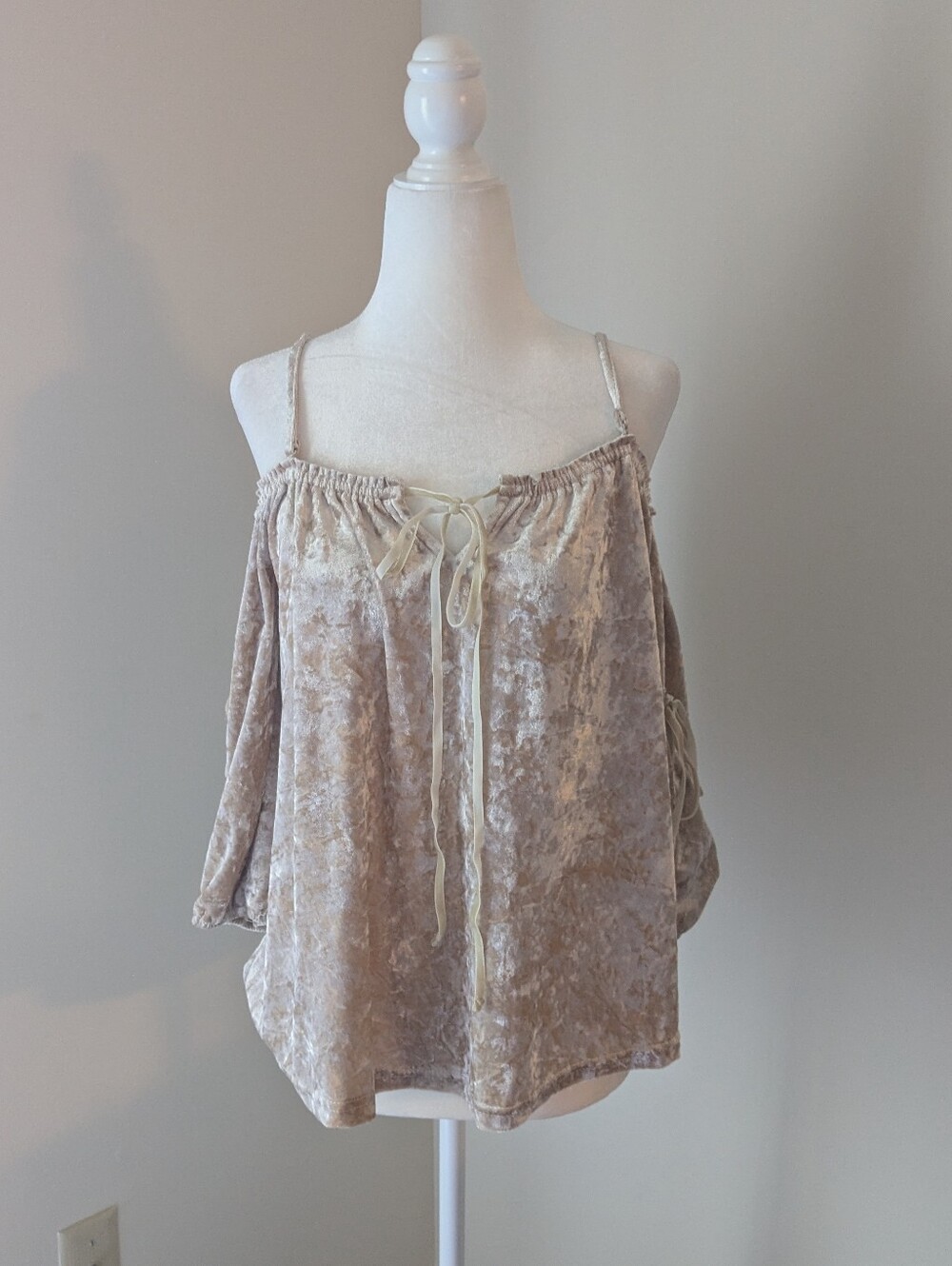 Beige Velvet Off-The-Shoulder Top